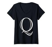 Women's The Letter Q Classic Style Capital Alphabet Monogram Initial V-Neck T-Shirt