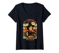 Womens The Librarian Witch Funny Halloween Design V-Neck T-Shirt