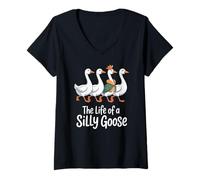 Womens The Life of a Silly Goose Funny Whimsical Animal Joke Mom V-Neck T-Shirt