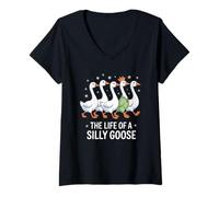 Womens The Life of a Silly Goose Funny Whimsical Animal Joke Mom V-Neck T-Shirt