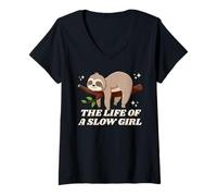 Womens The Life of A Slow Girl - Funny Cute Sloth Sleepy Lazy Humor V-Neck T-Shirt