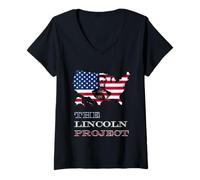 Womens The Lincoln Project Save USA Abraham Lincoln American Flag V-Neck T-Shirt