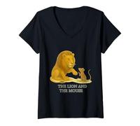 Womens The Lion and The Mouse Classic Aesop’s Fable V-Neck T-Shirt