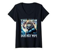 Women's THE Lion Does NOT Wipe Meme Funny Cringe Unhinged Bootleg V-Neck T-Shirt
