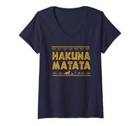 Women's The Lion King Hakuna Matata V-Neck T-Shirt, Navy Blue, Large