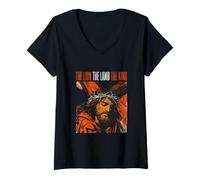 Womens The Lion, The Lamb, The King of Nazareth Carrying The Cross V-Neck T-Shirt