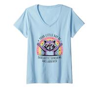 Women's The Little Raccoon - Sarcastic Sunshine Colorful Design V-Neck T-Shirt