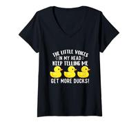 Women's The Little Voices in My Head Keep Telling Me Get More Ducks V-Neck T-Shirt