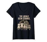 Women's The Locals Seem Strange Funny Alien Wildlife Earth V-Neck T-Shirt
