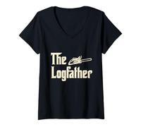 Womens The Logfather - Lumberjack - Chainsaw - Logger Woodsman V-Neck T-Shirt