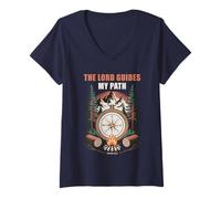 Womens The Lord Guides My Path - Psalm 32:8 Christian Faith Camping V-Neck T-Shirt