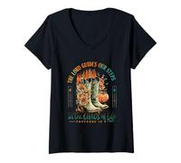 Womens The Lord Guides Our Steps Proverbs 16 9 V-Neck T-Shirt