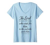 Womens The Lord is Good to Those Who Wait for Him Bible Verse Faith V-Neck T-Shirt