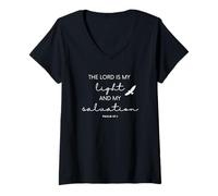 Womens The Lord is My Light and Salvation Eagle Soar Bible Verse V-Neck T-Shirt