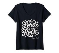 Womens The Lord is My Rock Psalm 18:2 Faith Based Bible Verse V-Neck T-Shirt