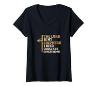 Women's The Lord is My Shepherd I Need Constant Supervision Faith V-Neck T-Shirt