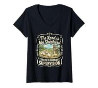 Women's The Lord is My Shepherd I Need Constant Supervision V-Neck T-Shirt