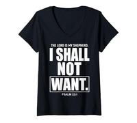 Women's The Lord is My Shepherd I Shall Not Want Christian Faith V-Neck T-Shirt