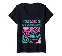 Womens The Lord Is My Shepherd - Psalm 23:1 Retro Christian Design V-Neck T-Shirt