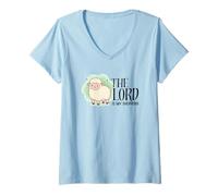 Women's The Lord is My Shepherd Psalm 23 Sheep Lamb V-Neck T-Shirt