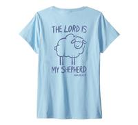 Womens The Lord is My Shepherd Sheep Christian Bible Verse On Back V-Neck T-Shirt