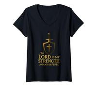 Womens The Lord is My Strength and My Defense V-Neck T-Shirt