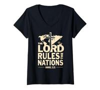 Womens The Lord Rules The Nations Daniel 2:21 V-Neck T-Shirt