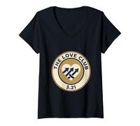 Women's The Love Club Retro Emblem Down Syndrome Three Arrows V-Neck T-Shirt