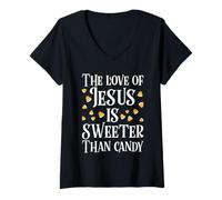 Womens The Love of Jesus is Sweeter Than Candy Christian Halloween V-Neck T-Shirt