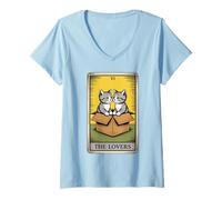 Womens The Lovers Cuddling Cats Funny Tarot Card Cat V-Neck T-Shirt