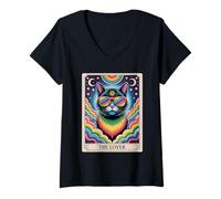 Womens The Lovers Mystic Cat Ally - LGBTQ Rainbow Tarot Pride Art V-Neck T-Shirt