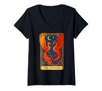 Womens The Lovers Phoenix Dragon Tarot Card Eternal Love Rebirth V-Neck T-Shirt