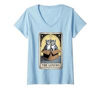 Womens The Lovers Tarot Card Cuddling Cats Cat V-Neck T-Shirt