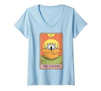 Womens The Lovers Tarot Card Cuddling Cats Cat V-Neck T-Shirt
