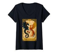 Womens The Lovers Vintage Tarot Card Phoenix Dragon Fantasy Lover V-Neck T-Shirt