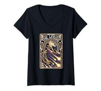 Women's The Lyrids Meteor Shower Art Nouveau Harp Goddess V-Neck T-Shirt