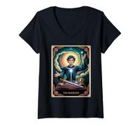 Womens The Magician Tarot Card - Vintage Design Manifestation Power V-Neck T-Shirt