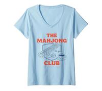 Women's The Mahjong Club Tile Queen Game Night Board Game V-Neck T-Shirt