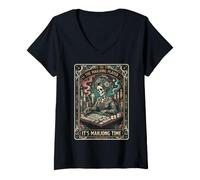 Women's The Mahjong Player Skeleton Game Tiles V-Neck T-Shirt