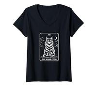 Women's The Maine Coon Tarot Card, Cat Owner V-Neck T-Shirt