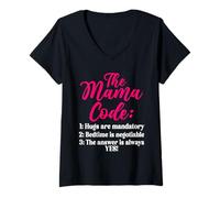 Womens The Mama Code Funny Motherhood Mom Life Parent Mommy V-Neck T-Shirt