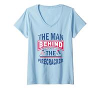 Womens The Man Behind The Firecracker 4th of July Funny USA V-Neck T-Shirt