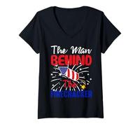 Women's The Man Behind The Firecracker Happy 4th of July Men V-Neck T-Shirt