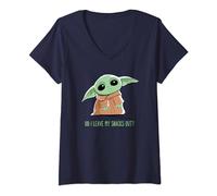 Womens The Mandalorian Grogu Snacks Meme V-Neck T-Shirt