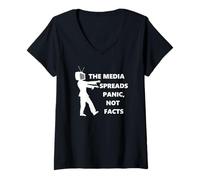 Womens THE MEDIA SPREADS PANIC, NOT FACTS V-Neck T-Shirt