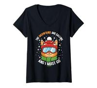 Womens The Meowtains are Calling and I Must Go Ski Cat Skiing V-Neck T-Shirt