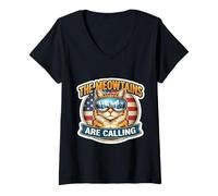 Women's The Meowtains are Calling Snowboard Ski Skier Skiing Cat USA V-Neck T-Shirt