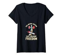 Womens The Metric System Can’t Measure Freedom Funny USA V-Neck T-Shirt