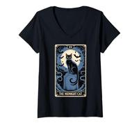 Womens The Midnight Cat Halloween Tarot Card Costume Kitten Lover V-Neck T-Shirt
