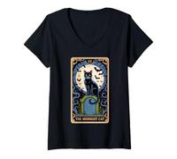 Womens The Midnight Cat Halloween Tarot Card Costume Kitten Lover V-Neck T-Shirt